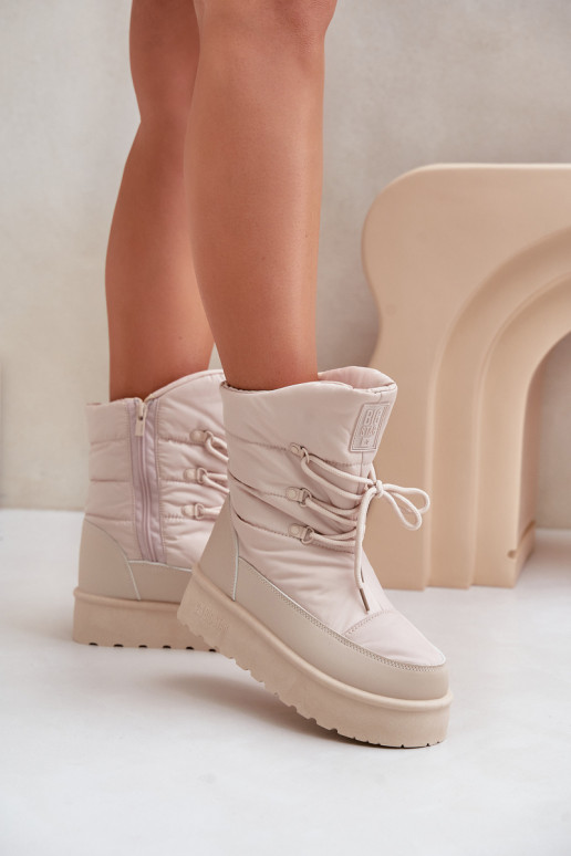 Sněhule Na Platformě Na Zip Big Star OO274885 Béžové Sněhule Na Platformě Na Zip Big Star OO274885 Béžové