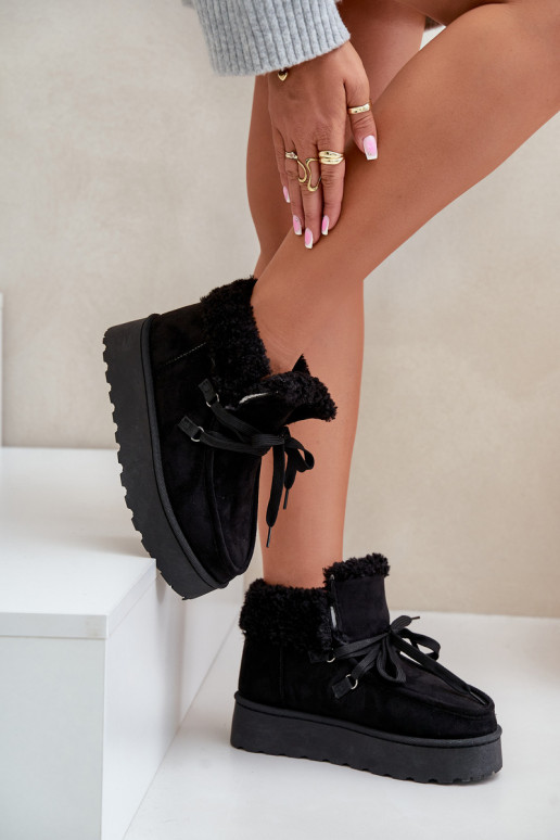 Dámské zavazovací sněžky s hrubou podrážkou černé Loso Dámské zavazovací sněžky s hrubou podrážkou černé Loso