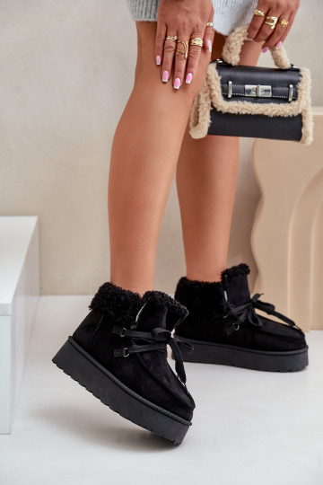 Dámské zavazovací sněžky s hrubou podrážkou černé Loso 2