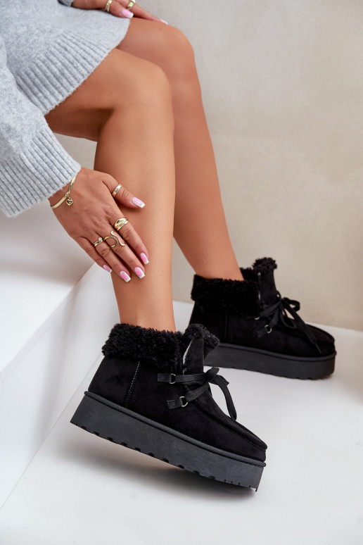 Dámské zavazovací sněžky s hrubou podrážkou černé Loso Dámské zavazovací sněžky s hrubou podrážkou černé Loso