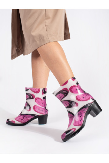 Holínky na podpatku s designem motýlů