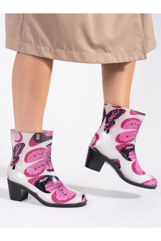 Holínky na podpatku s designem motýlů