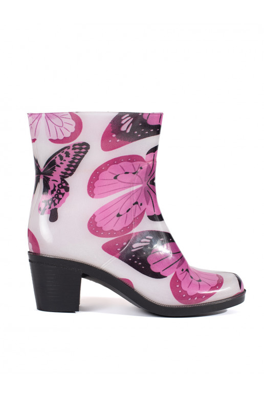 Holínky na podpatku s designem motýlů