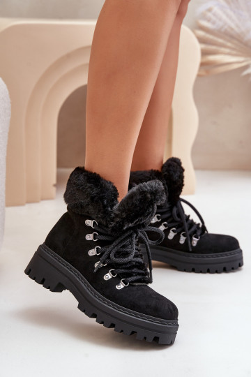 Dámské Šněrovací Boty S Kožíškem Černé Vaminia 2
