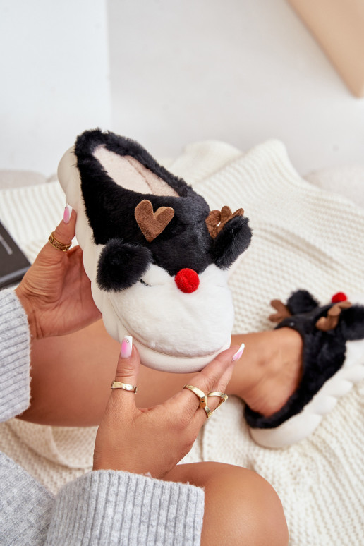 Dámské Kožené Pantofle S Motivem Sobů Černé Wistira Dámské Kožené Pantofle S Motivem Sobů Černé Wistira