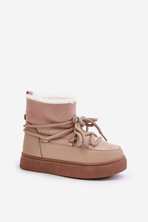 Dámské Sněhule Na Platformě Zateplené Kožíškem Béžové Aziara Dámské Sněhule Na Platformě Zateplené Kožíškem Béžové Aziara