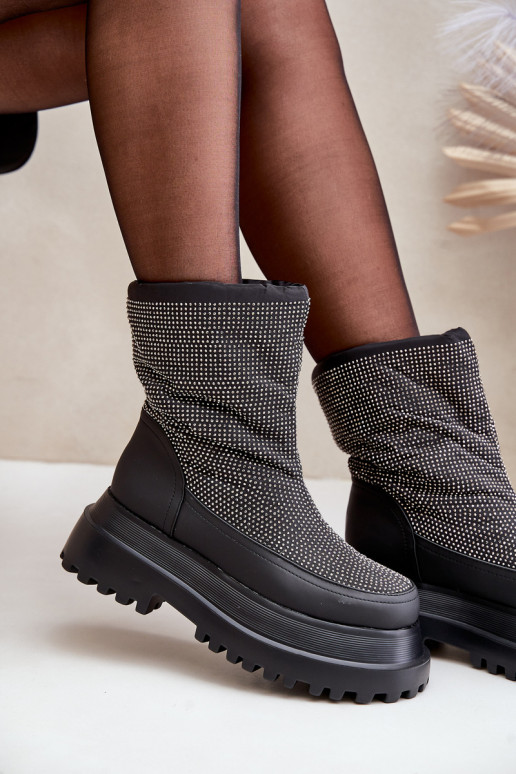 Ozdobené Sněhule Na Platformě A Plochém Podpatku Černé Avivina Ozdobené Sněhule Na Platformě A Plochém Podpatku Černé Avivina