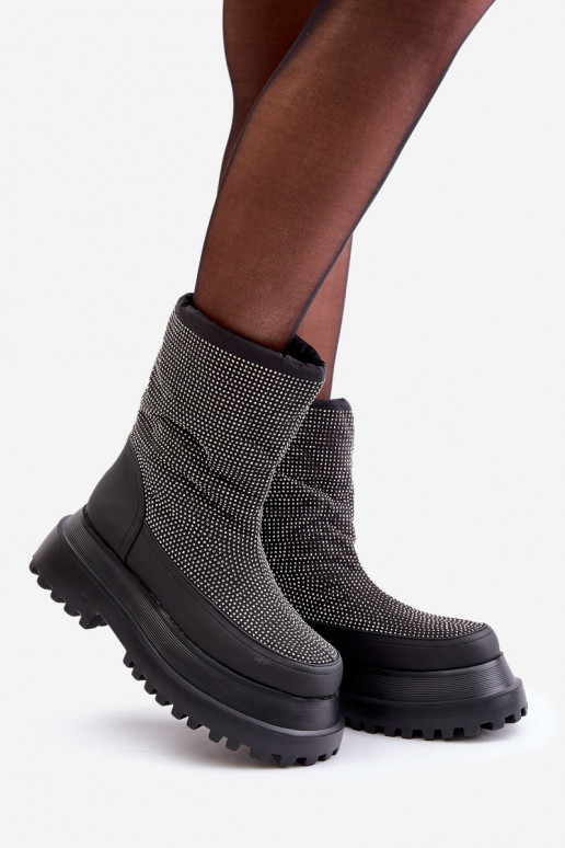 Ozdobené Sněhule Na Platformě A Plochém Podpatku Černé Avivina Ozdobené Sněhule Na Platformě A Plochém Podpatku Černé Avivina