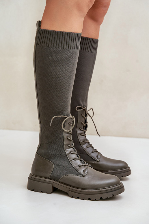 Návratové kozačky se svrškem z punčochy Ciemnozielone Iranel Návratové kozačky se svrškem z punčochy Ciemnozielone Iranel