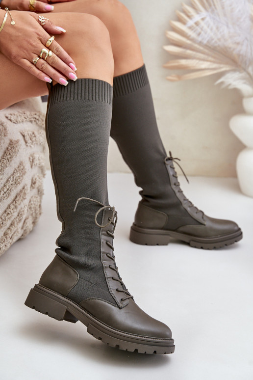 Návratové kozačky se svrškem z punčochy Ciemnozielone Iranel Návratové kozačky se svrškem z punčochy Ciemnozielone Iranel