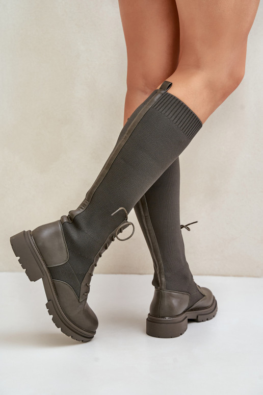 Návratové kozačky se svrškem z punčochy Ciemnozielone Iranel Návratové kozačky se svrškem z punčochy Ciemnozielone Iranel