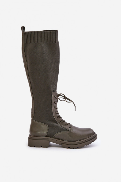 Návratové kozačky se svrškem z punčochy Ciemnozielone Iranel Návratové kozačky se svrškem z punčochy Ciemnozielone Iranel