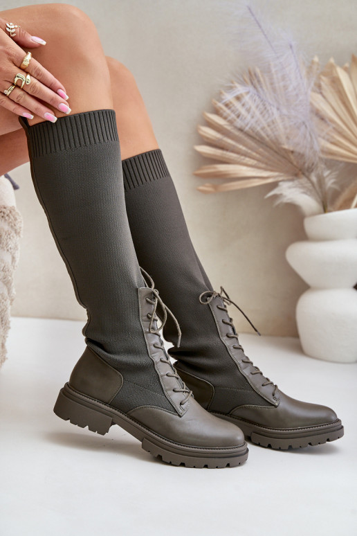 Návratové kozačky se svrškem z punčochy Ciemnozielone Iranel Návratové kozačky se svrškem z punčochy Ciemnozielone Iranel