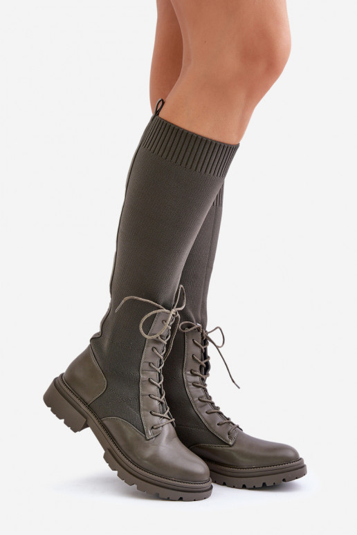 Návratové kozačky se svrškem z punčochy Ciemnozielone Iranel Návratové kozačky se svrškem z punčochy Ciemnozielone Iranel