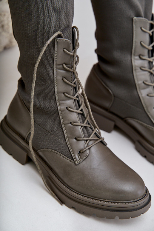 Návratové kozačky se svrškem z punčochy Ciemnozielone Iranel Návratové kozačky se svrškem z punčochy Ciemnozielone Iranel