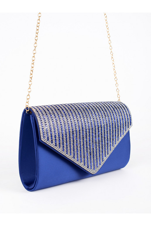 Malá modrá listová kabelka zdobená krystalky