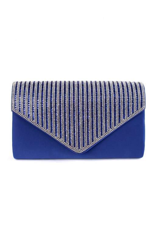 Malá modrá listová kabelka zdobená krystalky