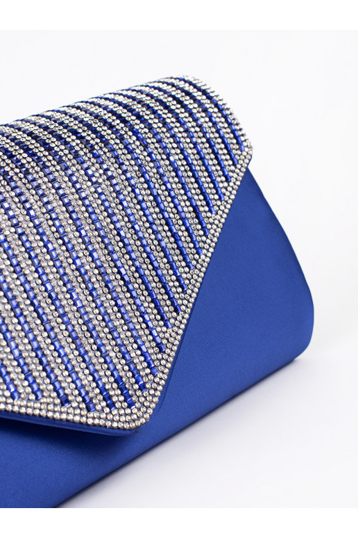 Malá modrá listová kabelka zdobená krystalky