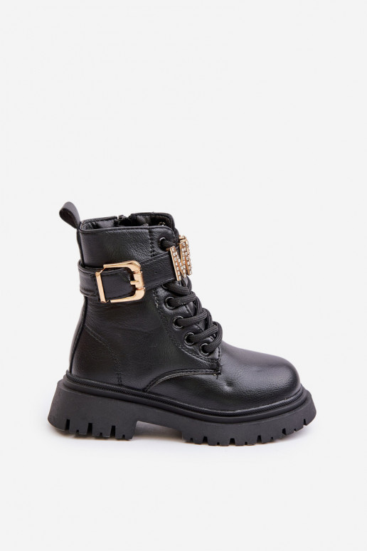 Dívčí boty z eko kůže zateplené s ozdobným páskem černé Gilian