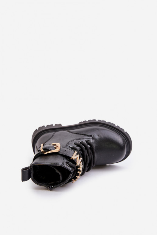 Dívčí boty z eko kůže zateplené s ozdobným páskem černé Gilian