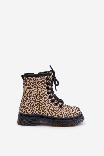 Zateplené dívčí botky s leopardím vzorem béžové Nelanna 2