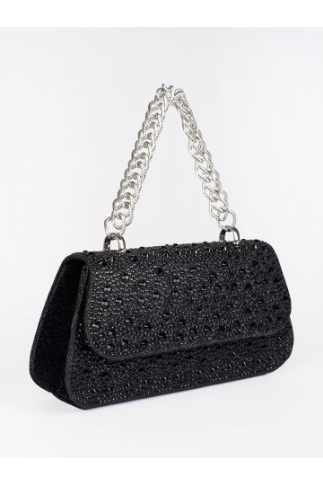 Černá malá flitrová kabelka se stříbrným uchem