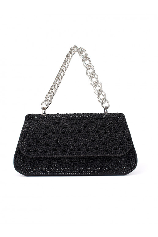 Černá malá flitrová kabelka se stříbrným uchem