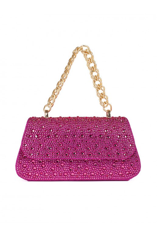 Fialová malá flitrová kabelka se zlatým uchem