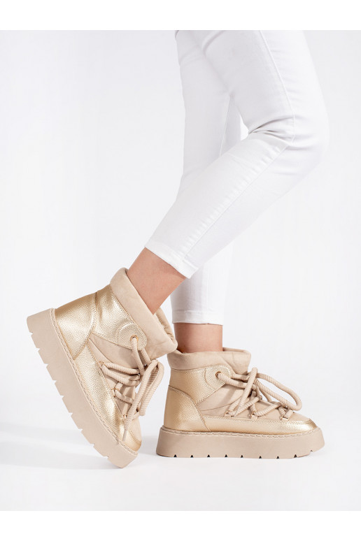 Světle béžové šněrovací dámské sněhule na hrubé podrážce