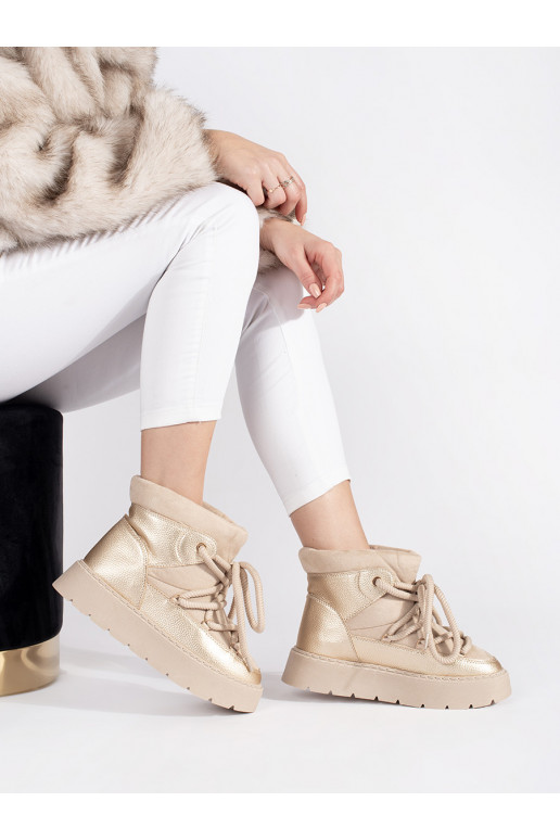 Světle béžové šněrovací dámské sněhule na hrubé podrážce