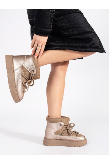 Dámské béžové šněrovací sněhule se silnou podrážkou