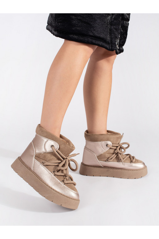 Dámské béžové šněrovací sněhule se silnou podrážkou