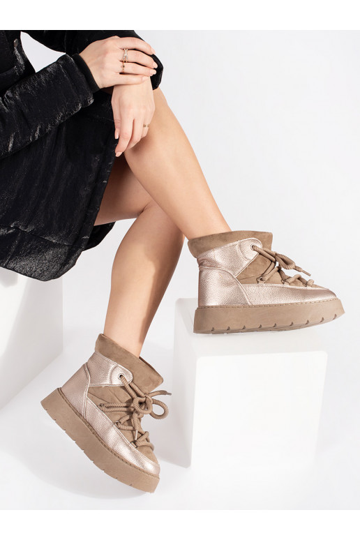 Dámské béžové šněrovací sněhule se silnou podrážkou