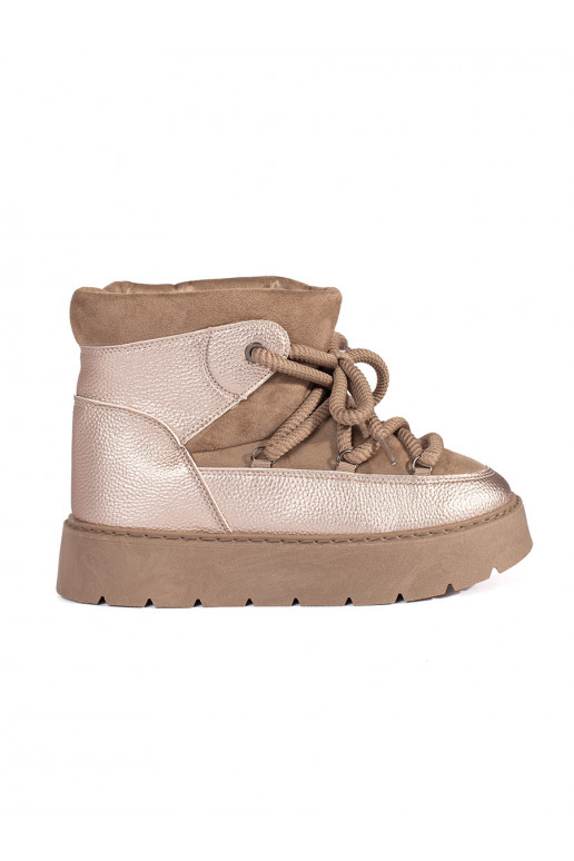Dámské béžové šněrovací sněhule se silnou podrážkou