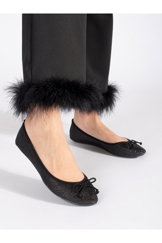 Černé lesklé dámské baleríny s mašličkou