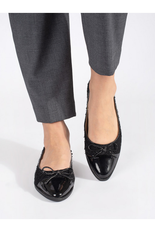 Černé brokátové baleríny s mašličkou