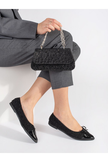 Černé brokátové baleríny s mašličkou 2