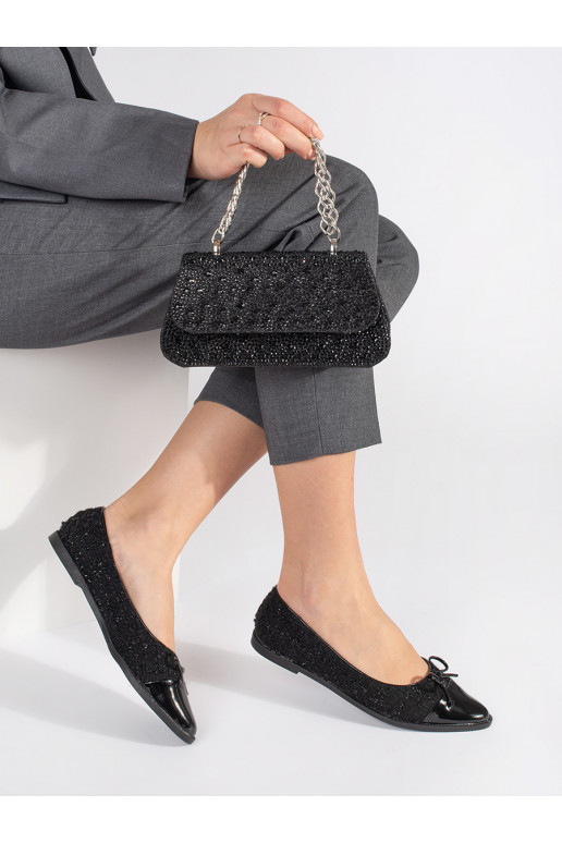 Černé brokátové baleríny s mašličkou