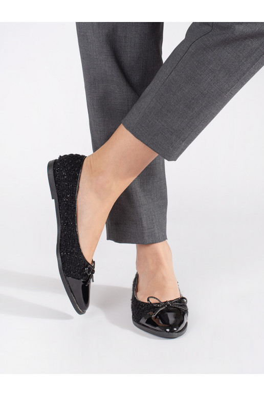Černé brokátové baleríny s mašličkou