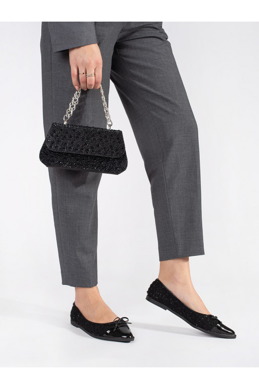 Černé brokátové baleríny s mašličkou