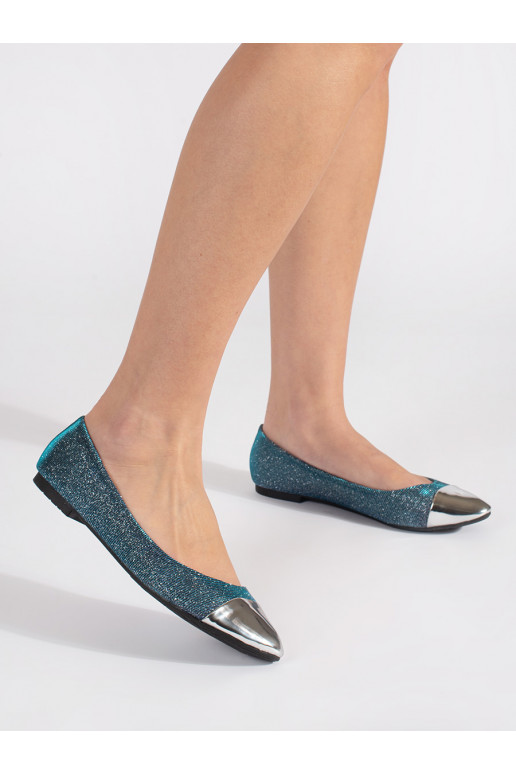 Modré lesklé baleríny se stříbrnou špičkou