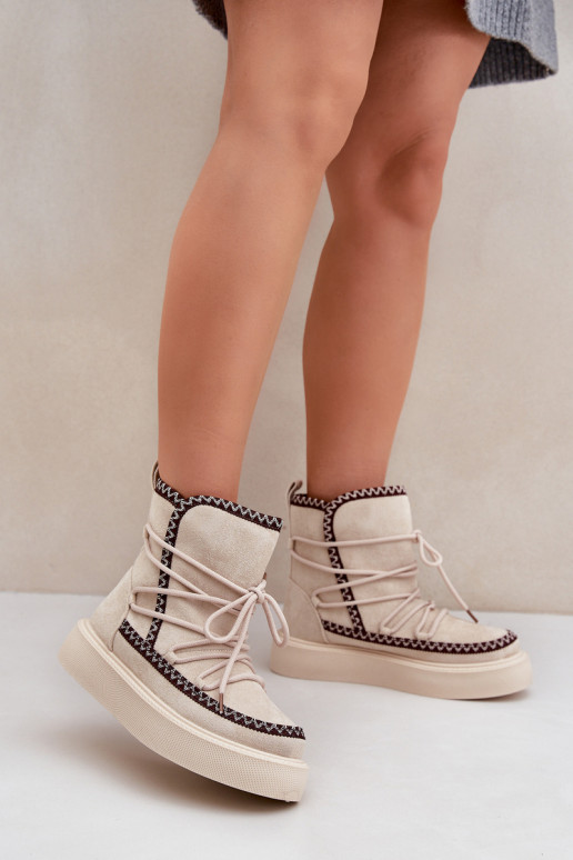 Dámské Sněhule S Výšivkou Na Platformě Světle Béžové Naleris Dámské Sněhule S Výšivkou Na Platformě Světle Béžové Naleris