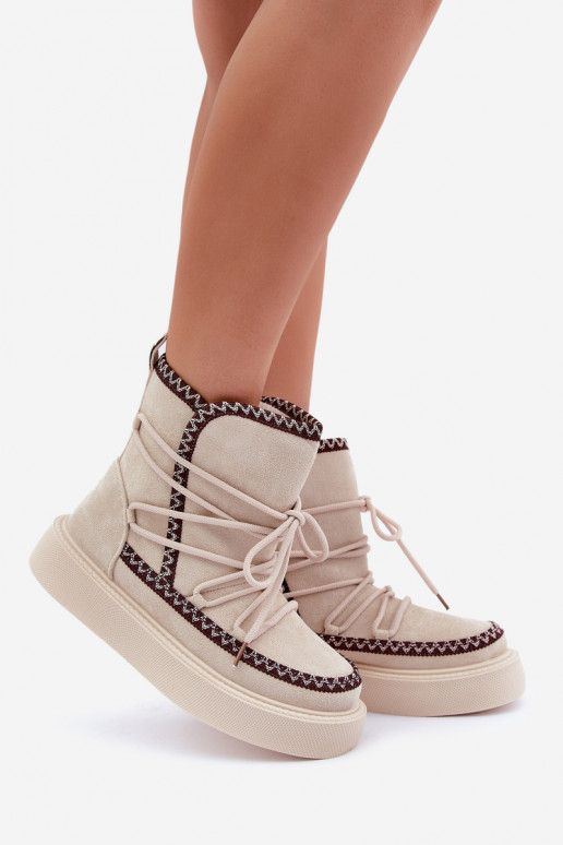 Dámské Sněhule S Výšivkou Na Platformě Světle Béžové Naleris Dámské Sněhule S Výšivkou Na Platformě Světle Béžové Naleris