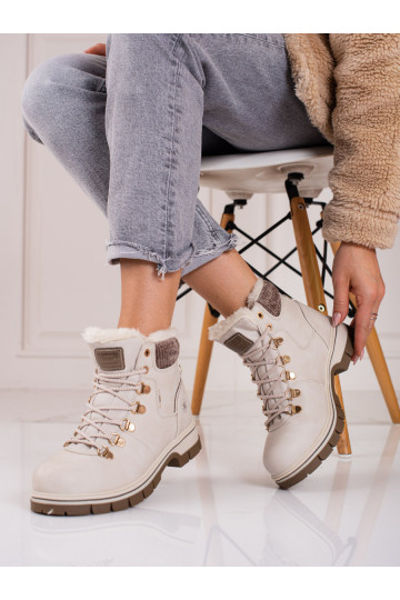 Béžové traperky s eko kůže 2