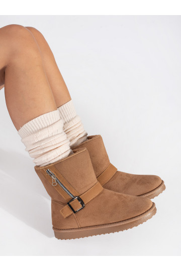 Béžové dámské sněhule s ozdobnou sponou a zipem