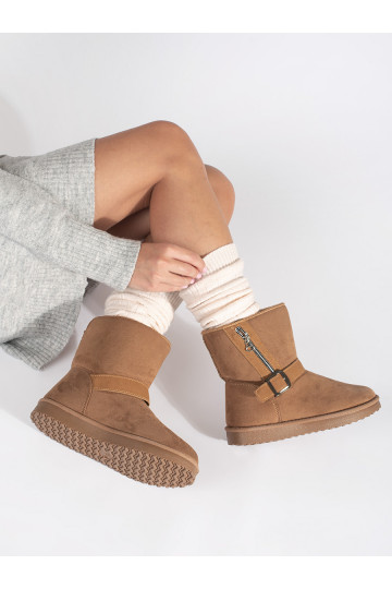 Béžové dámské sněhule s ozdobnou sponou a zipem 2