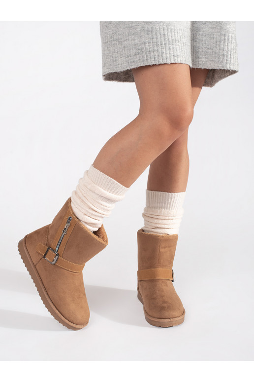 Béžové dámské sněhule s ozdobnou sponou a zipem