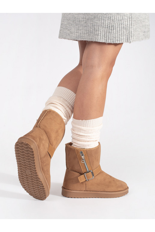 Béžové dámské sněhule s ozdobnou sponou a zipem