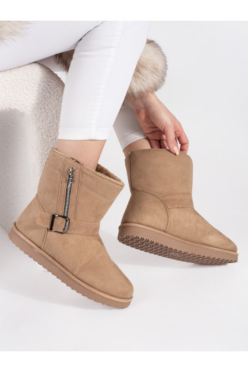 Světle béžové dámské sněhule s ozdobnou sponou a zipem