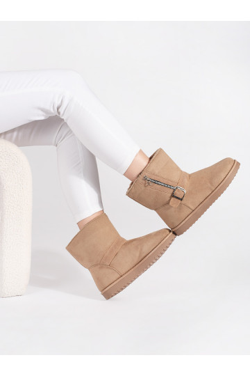 Světle béžové dámské sněhule s ozdobnou sponou a zipem 2